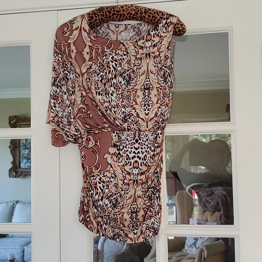 LEOPARD PRINT ROUCHED TUNIC TOP OR MINI DRESS - Picture 1 of 4